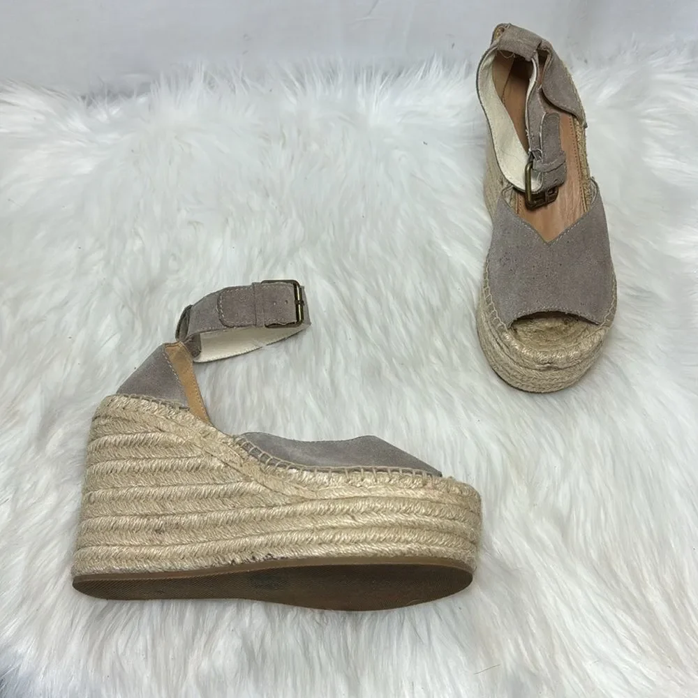 Soludos Positano Ash Suede‎ Ankle Strap Wedge Epadrilles Sz 6